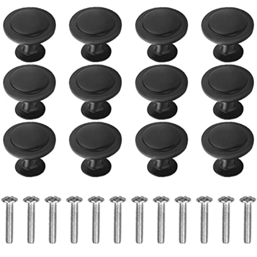 Cabinet Knob Round - Paquete de 12 tiradores redondos negros